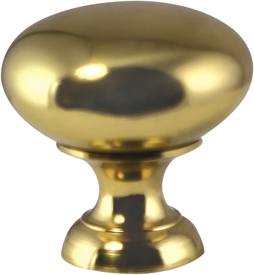 Polished Brass Round Cabinet Knob with Mounting Hardware