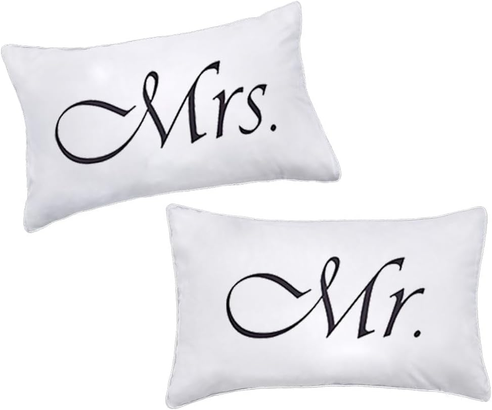 2PCS Mr and Mrs Pillow Cases,His and Hers Couples Pillowcases,Romantic Anniversary Engagement Christmas Wedding Gifts for The Couple,Bride Shower Gifts Ideas