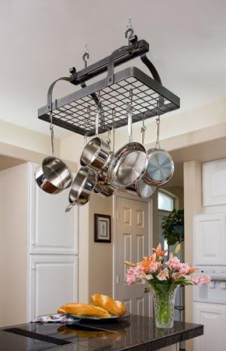 Hammered Steel Classic Rectangle Ceiling Pot Rack with Grid