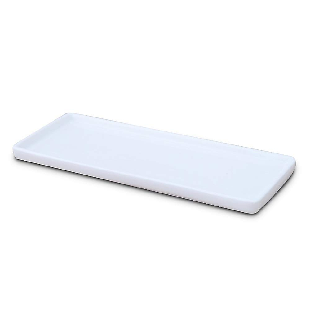 Ceramic Vanity Tray Small Rectangle, Bathtub Tray Bathroom Organizer, Cosmetics Holder for Tissue Candle Towel Plant Jewelry Ring Dish Dresser Perfume Shampoo-White(1 Pc)(Large)