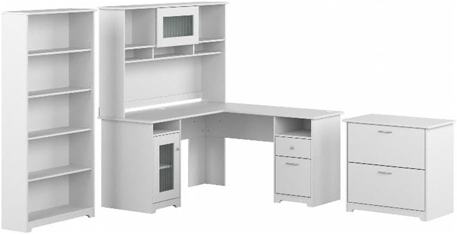 Cabot 60W L Shaped Computer Desk with Storage Set in White - Engineered Wood