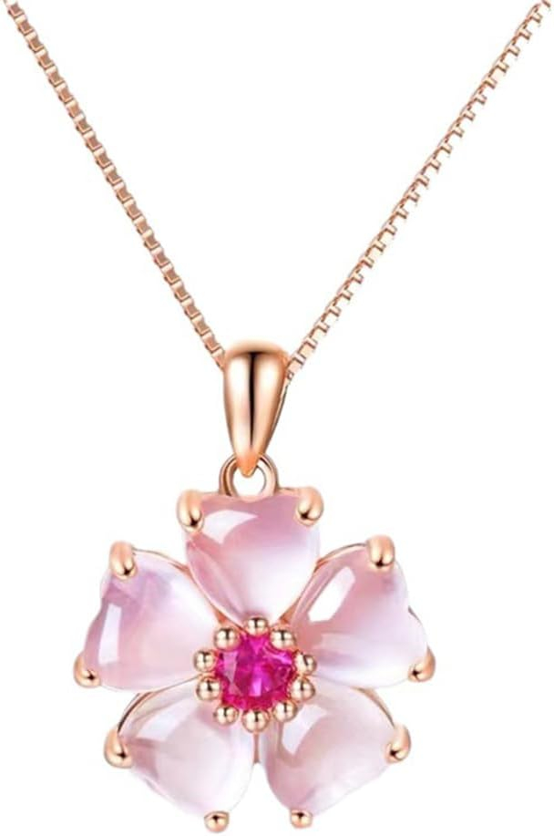 YOUMIYA Rose Gold Cherry Blossoms Necklace for Graduation Pink Beautiful Artificial Stone Crystal Necklace Best Gifts for Women Friend Lover