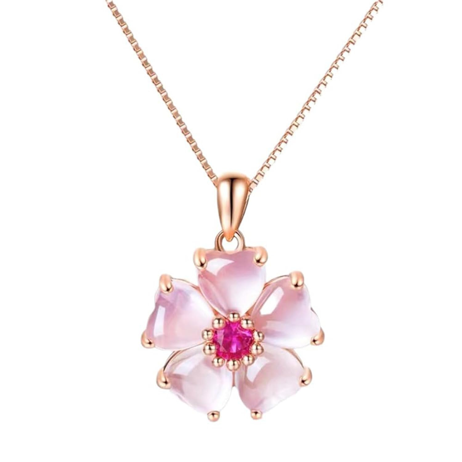 YOUMIYA Rose Gold Cherry Blossoms Necklace for Graduation Pink Beautiful Artificial Stone Crystal Necklace Best Gifts for Women Friend Lover