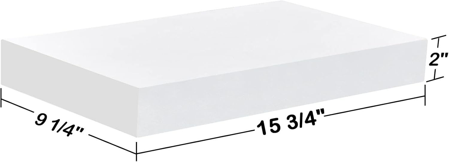 WELLAND 16 inch White Mission Floating Shelves for Wall, Bathroom Wall Mount Shelves, Wood Modern Display Shelves, Book Shelves,for Bedroom,Living Room and Kitchen