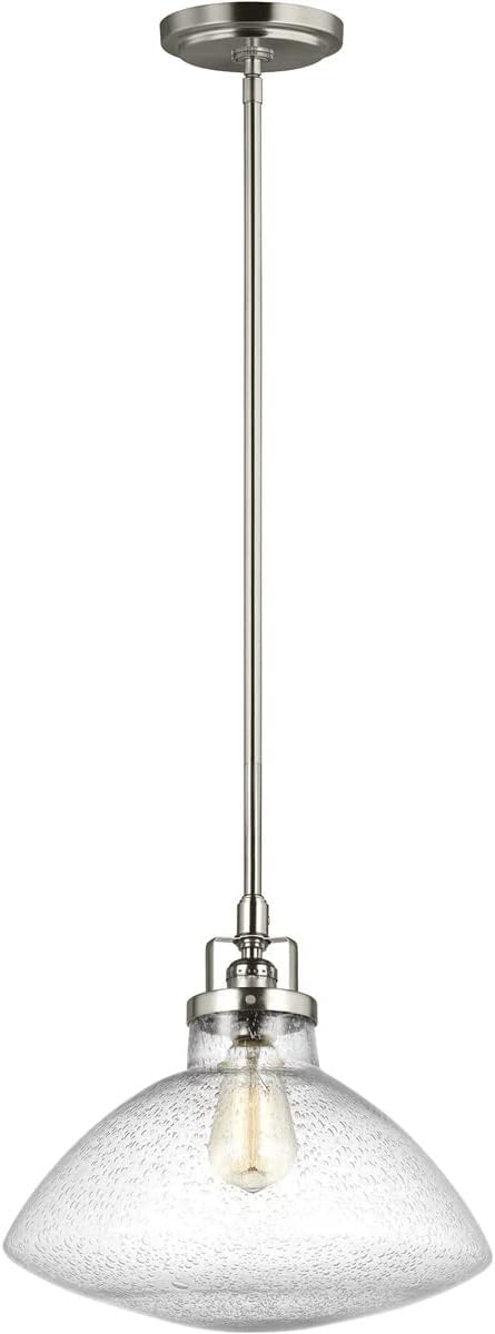 Generation Lighting Belton 1 -Light Brushed Nickel Transitional Seeded glass Dome Medium Hanging Pendant light