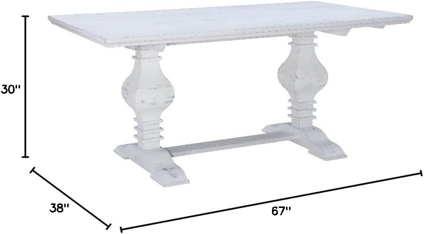 Linon Larson Pine Wood Dining Table in Distressed White