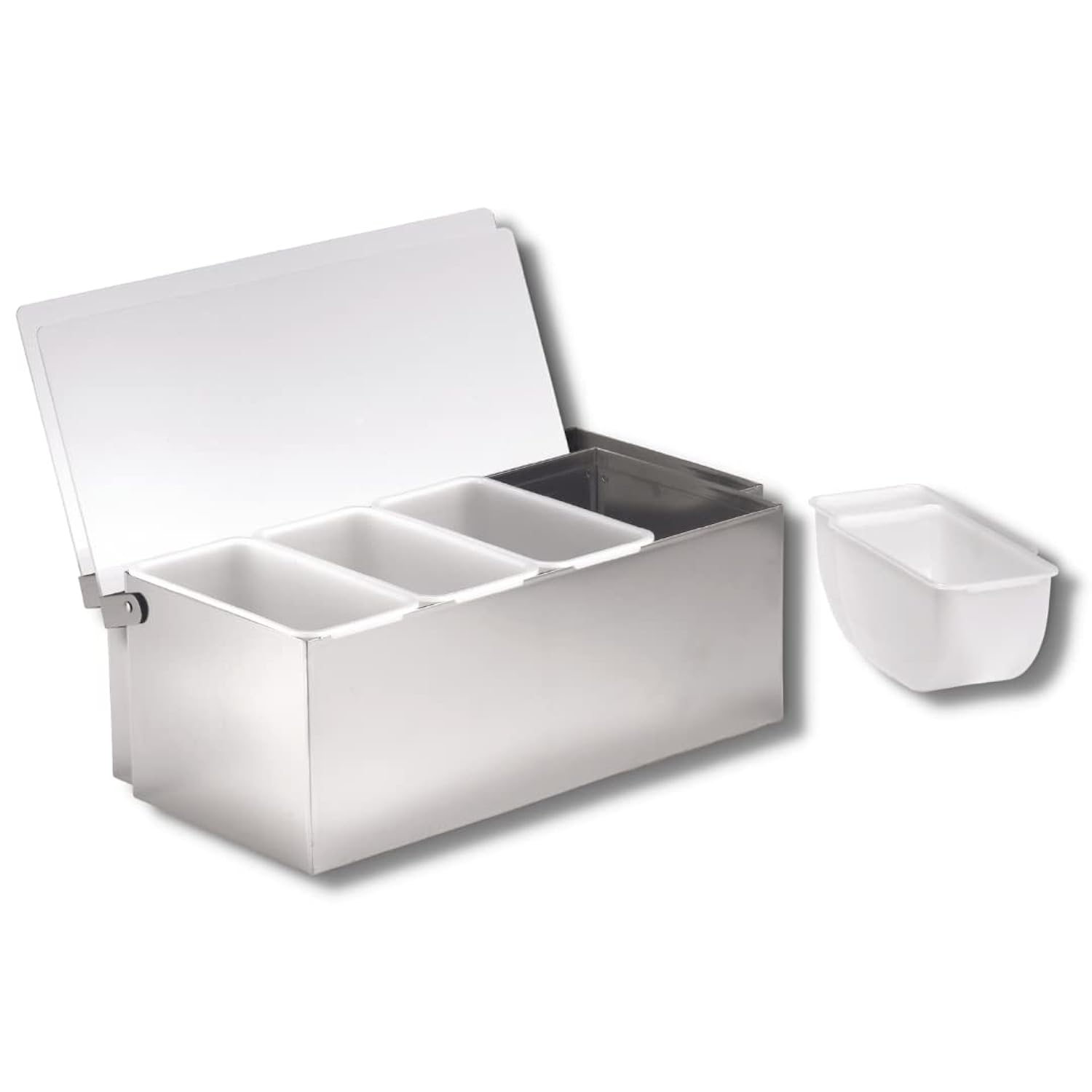 Silver Stainless Steel 4-Compartment Condiment Holder with Acrylic Lid