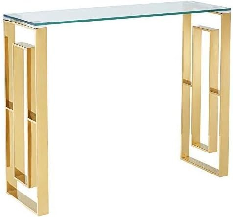 Contemporary Stainless Steel and Glass ConsoleDesk Gold