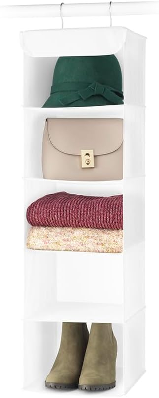 Whitmor 5 Section Closet Organizer - Hanging Shelves with Sturdy Metal Frame, White