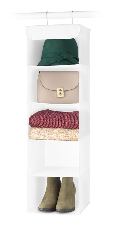 Whitmor 5 Section Closet Organizer - Hanging Shelves with Sturdy Metal Frame, White
