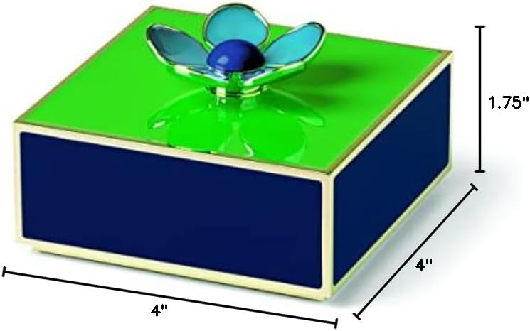 Green and Navy Floral Stainless Steel Keepsake Box