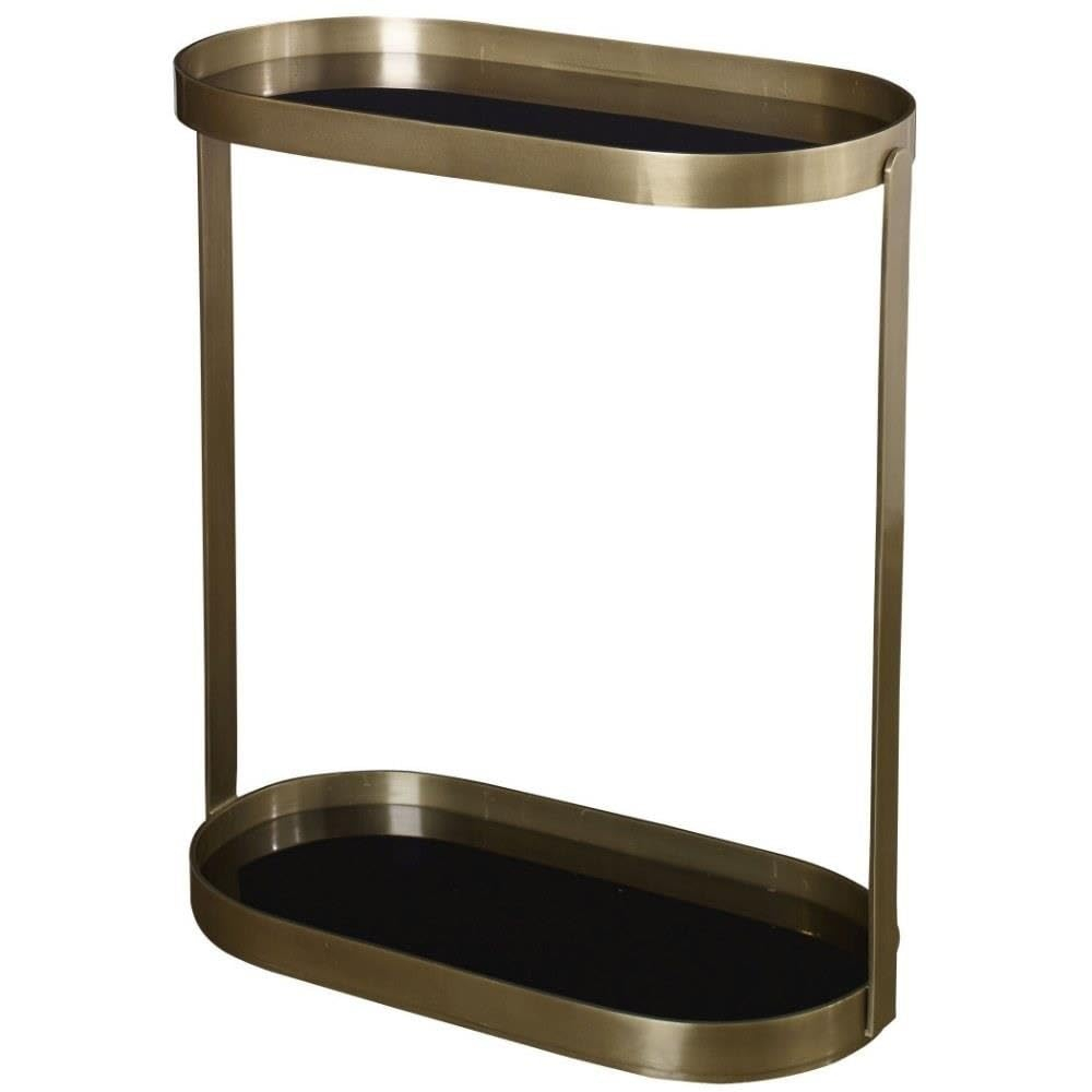Adia Black and Gold Oval Metal and Glass Side Table