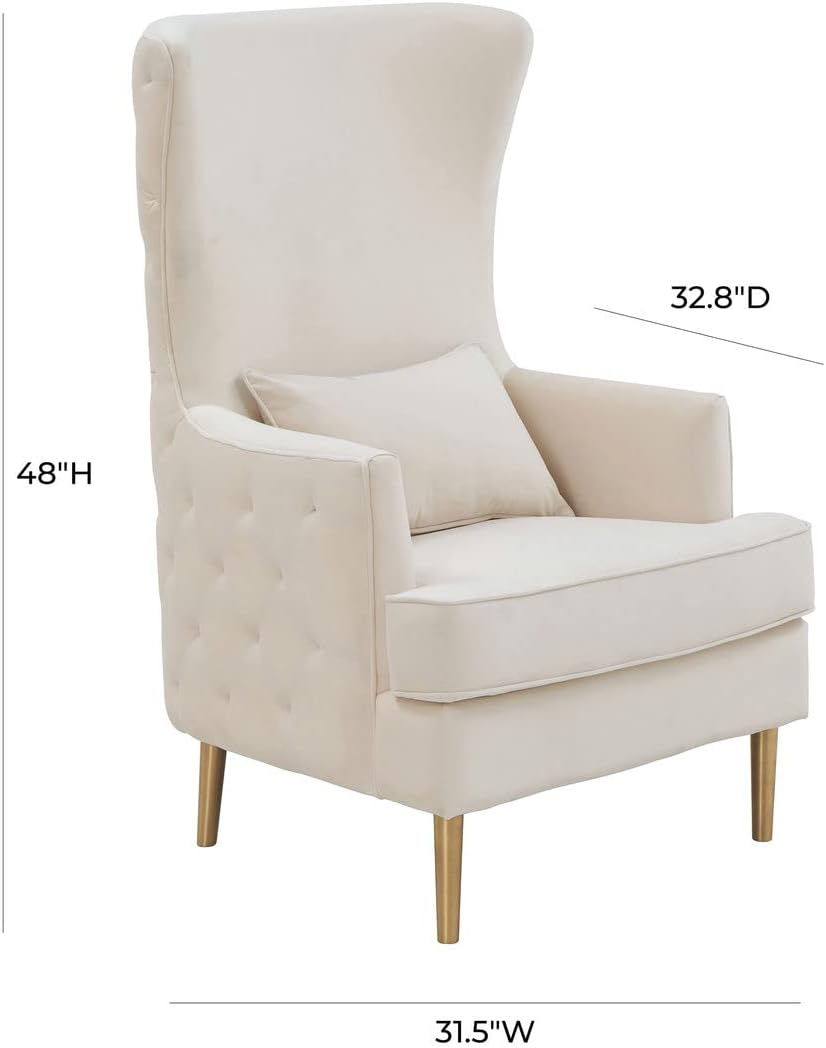 TOV Furniture Alina 19.7" Tall Tufted Back Velvet Accent Chair in Cream