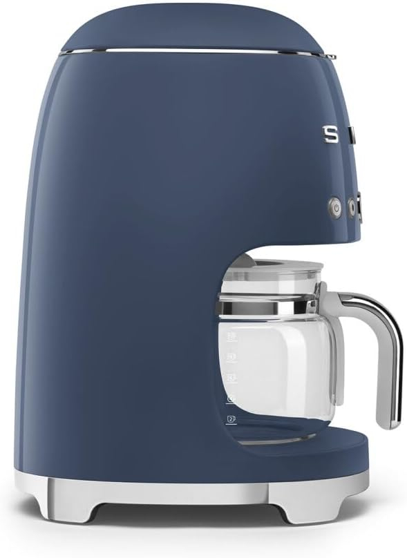 Navy Blue Retro Style 10-Cup Drip Coffee Machine with Glass Carafe