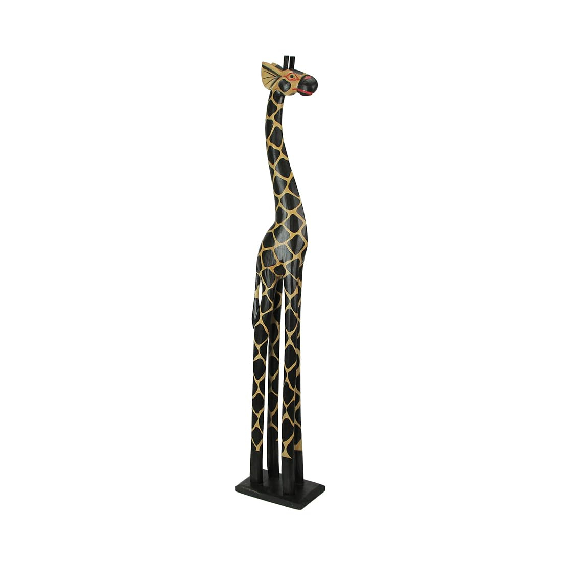 Hand-Carved 36-Inch Tall Black and Beige Wooden Giraffe Statue