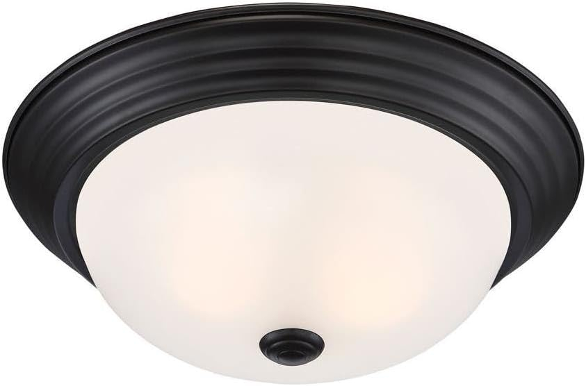 1257M-ORB-W-Designers Fountain-13 Inch 2 Light Flush Mount-Oil Rubbed Bronze Finish-Etched Glass Color
