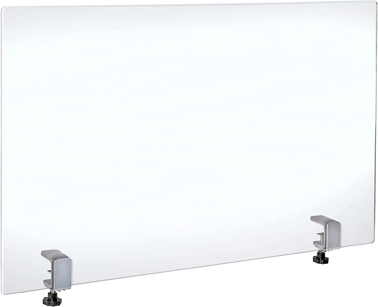 Clear Acrylic Floor Standing Sneeze Guard with Metal Clamps
