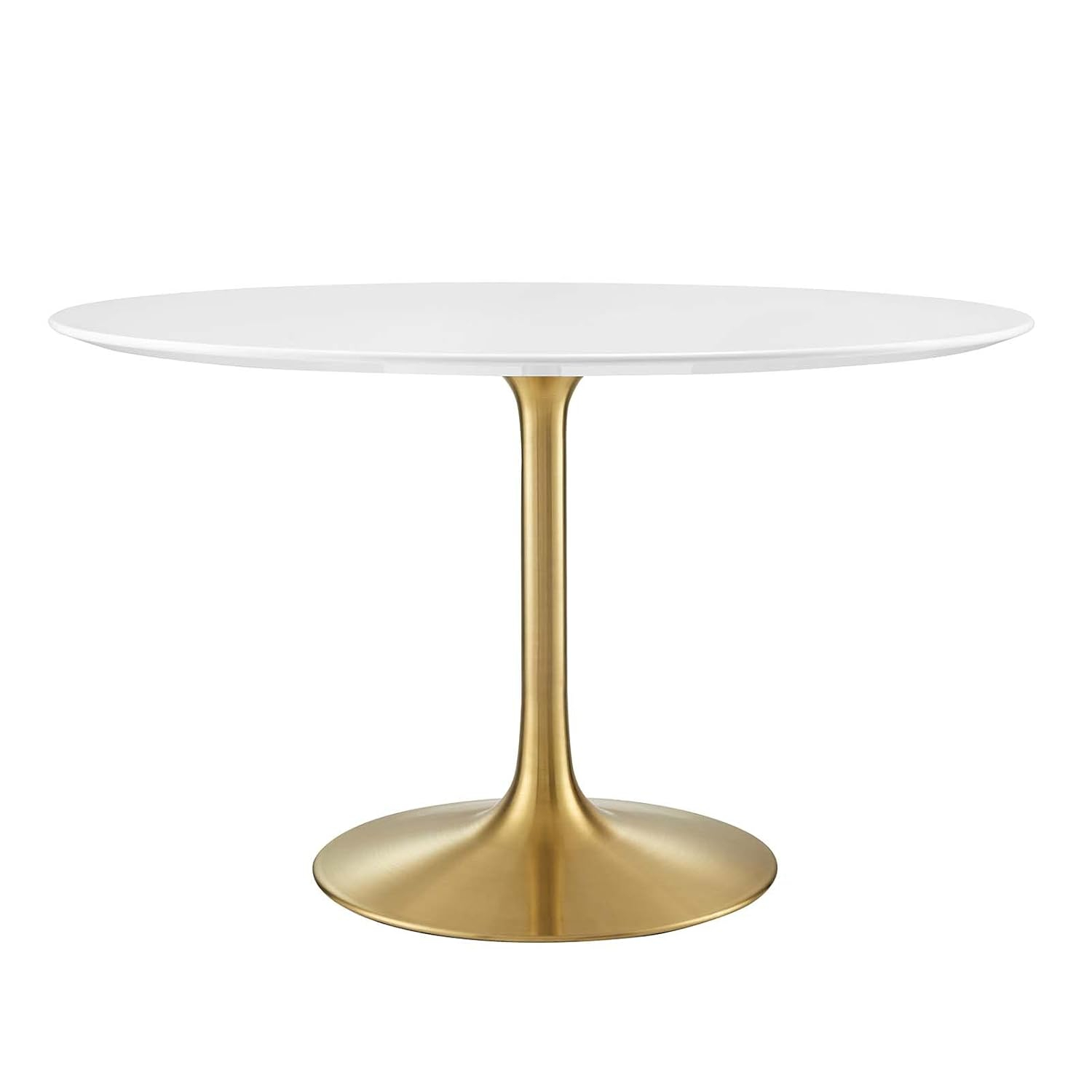 Modway Lippa 47" Round Wood & Metal Dining Table in Gold and White