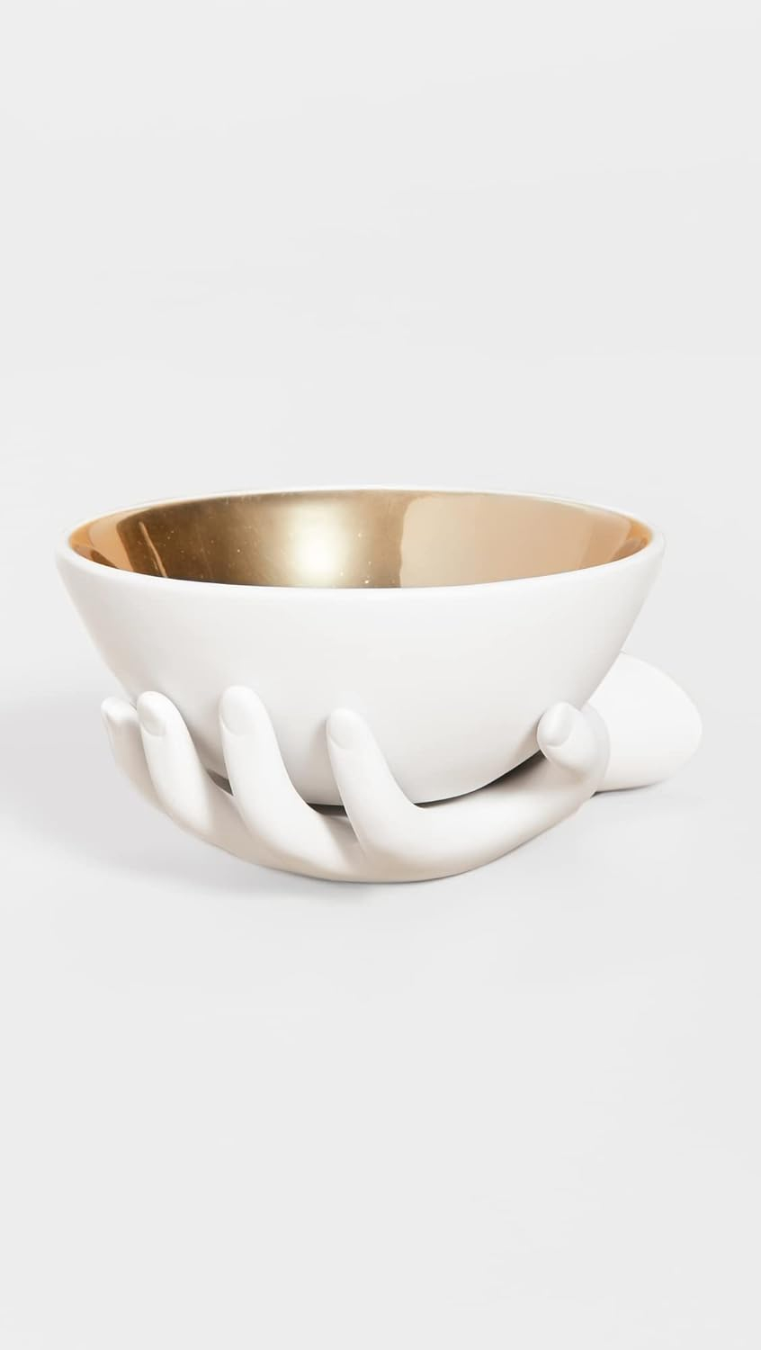 Handcrafted White Porcelain Bowl with Gold Interior