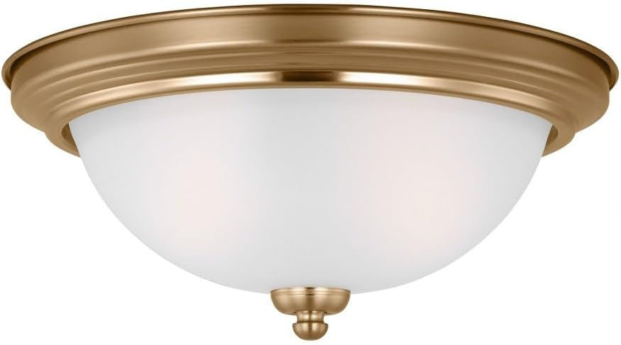 Satin Brass Geary 2-Light Flush Mount with Etched Glass Shade