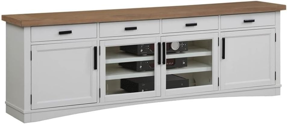 White and Beige 92" Transitional Wood TV Console