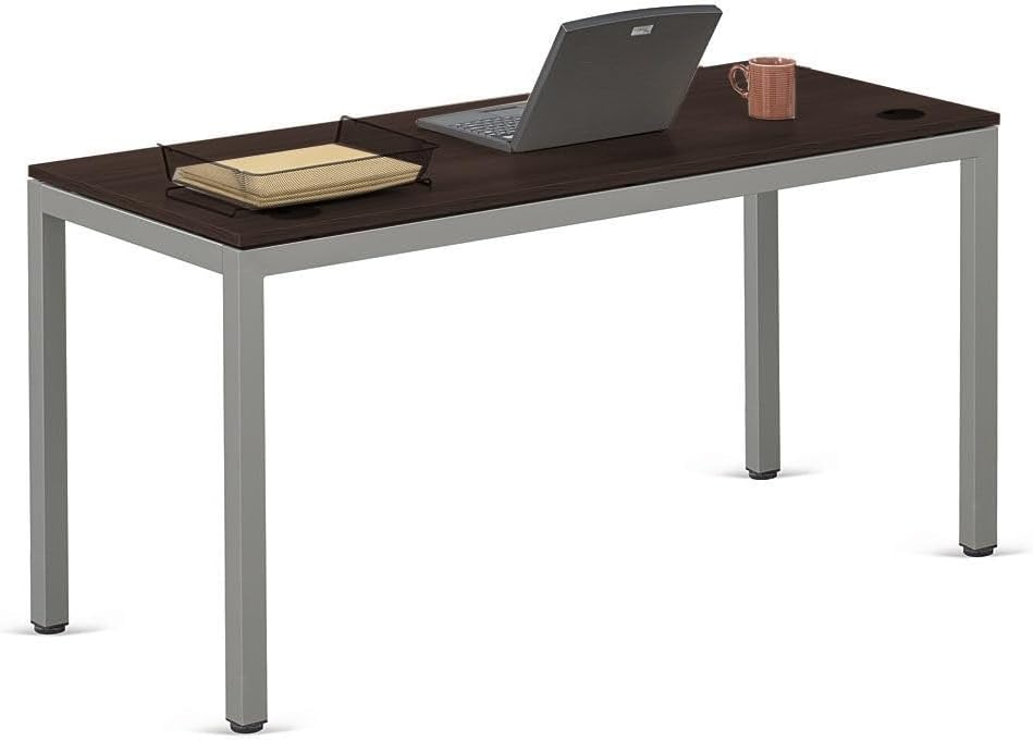 At Work Writing Desk 60"W x 24"D Warm Ash Laminate/Brushed Nickel Painted Steel Frame