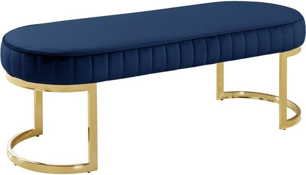 Meridian Furniture Lemar Contemporary Velvet Bench in Navy