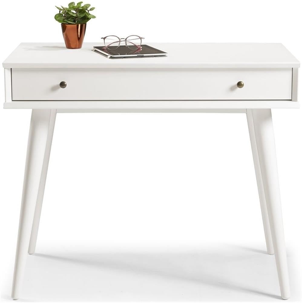 Camaflexi Mid Century Modern Desk Solid Wood Writing Table for Small Spaces, White