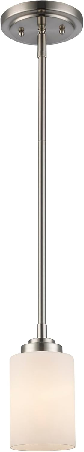 Bel Air Lighting Mod Pod 1-Light Brushed Nickel Hanging Mini Pendant Light Fixture with Frosted Glass Cylinder Shade