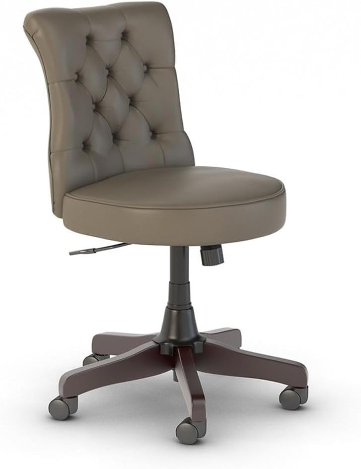 Bush Furniture Key West Mid Back Tufted Office Chair in Washed Gray Leather
