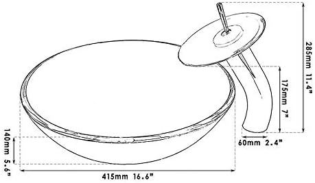 Clear Bathroom Sink Hand Painting Gold Fish Tempered Glass Vessel Sink Basin with Waterfall Faucet and Drain Combo,16"Round Glass Bowl Sink Above Counter Clear Bathroom Vessel Sink Set