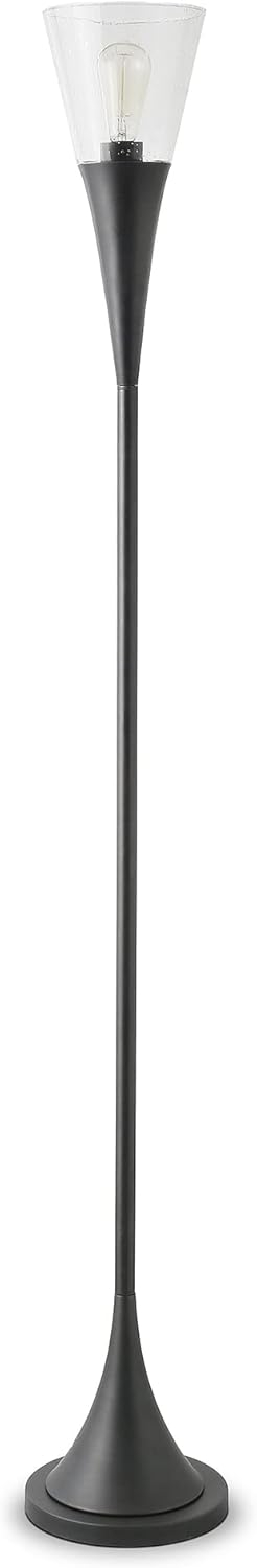 Moura Torchiere Floor Lamp with Glass Shade in Aged Steel/Seeded