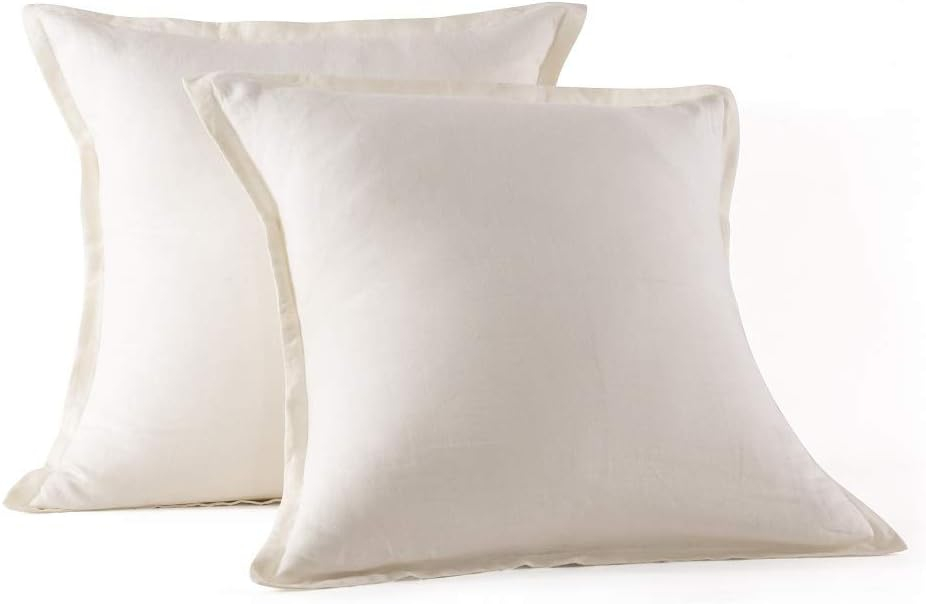 meadow park Stone Washed French Linen European Pillow Shams, Set of 2 Pieces, 26 inches x 26 inches Square Euro Sham, Super Soft, 1 inches Flange, Beige Color