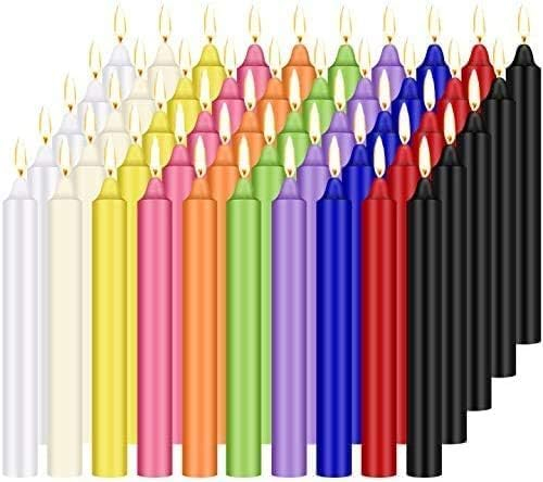 YIIA 100 pcs Unscented Assorted Colors Mini Taper Candle | 4" Tall x 1/2" Diameter | Great for Casting Chimes, Rituals, Spells, Wax Play & More