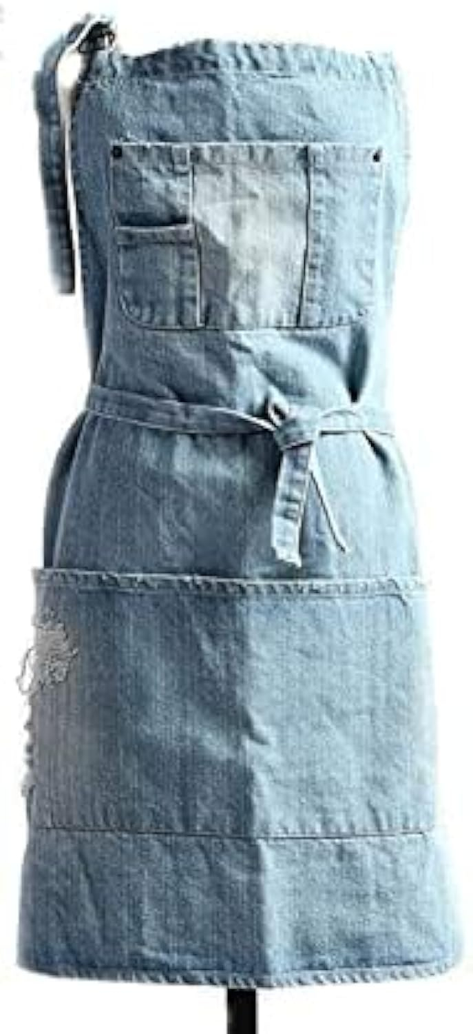 Jowcud Denim Apron With 5 Pockets for Cooking Kitchens,Hairstylist Aprons for Women Men,Adjustable Bib Jean Apron for Arts Gardening Cafes Bars Work C65