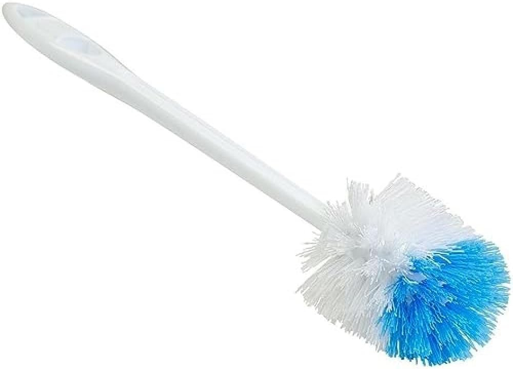 Quickie European Bowl Brush, 14-Inch, Blue, Poly Fibers with Curved Head for Cleaning Under Rims in Bathroom/Restroom