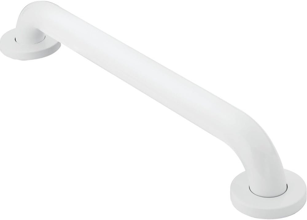 Moen R8712W Bathroom Safety 12-Inch Stainless Steel Bathroom Grab Bar with Concealed Screws, Glacier White