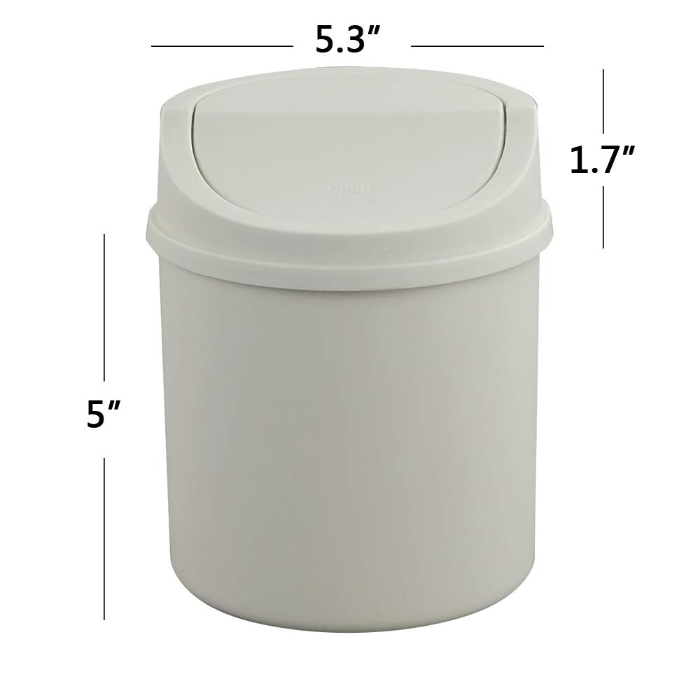 White Plastic Cylindrical Desktop Trash Can with Swing Lid