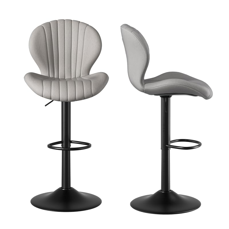 FLYSKY Bar Stools Set of 2 -Faux PU Leather Bar Chairs with Back, Adjustable Swivel Bar Stool, Light Gray