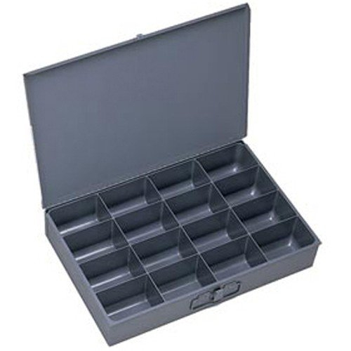 Gray Industrial Steel Storage Box with Plastic Dividers