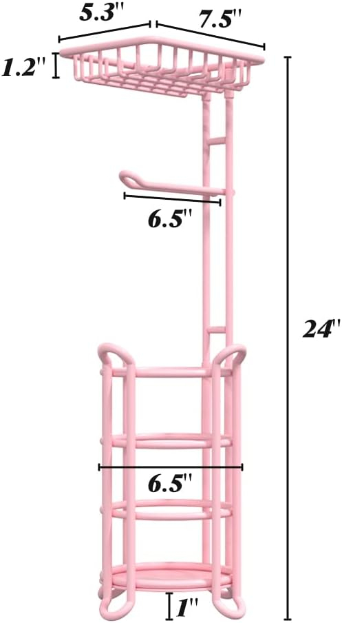 Pink Toilet Paper Holder Stand Tissue Holder for Bathroom Floor Standing Toilet Roll Dispenser Storage 4 Reserve Mega Rolls, Phone, Wipes