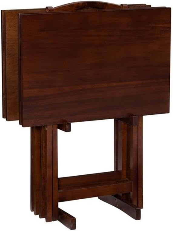 Pemberly Row Transitional Solid Wood Five Piece Tray Table Set in Hazelnut Brown