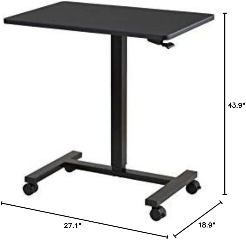 Sunjoy 27" Black Sit-Stand Adjustable Laptop Office Table Writing and Study Pneumatic Portable Standing Desk Cart with Four Locking Casters