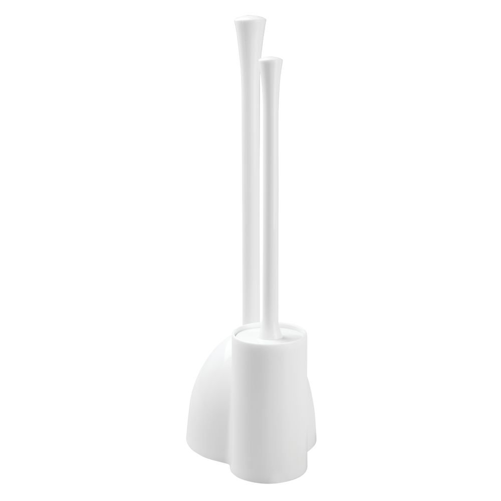 InterDesign Una Slim Toilet Bowl Brush and Plunger Set for Bathroom Storage, White