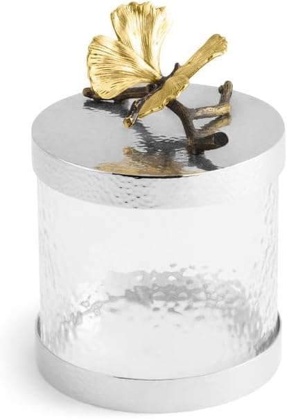 Butterfly Ginkgo Elegant Canister 6"H x 5.5" DIA Crystal and Bronze
