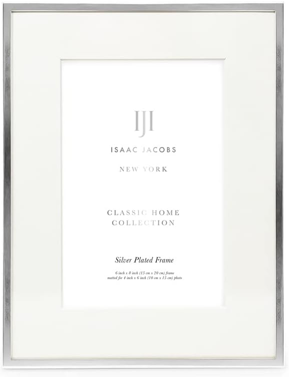 Isaac Jacobs 6x8 Matted 4x6 Silver Metal Picture Frame, Classic Metal Photo Frame Made For Tabletop & Hanging Display, Home and Office Dcor, Photo Gallery and Wall Art