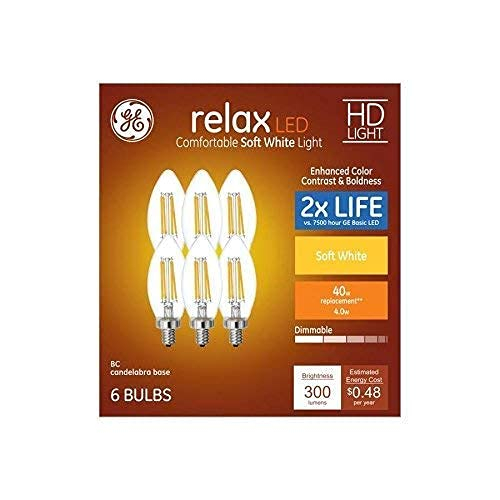 GE Relax 6-Pack 40 W Equivalent Dimmable Soft White B LED Light Fixture Light Bulb