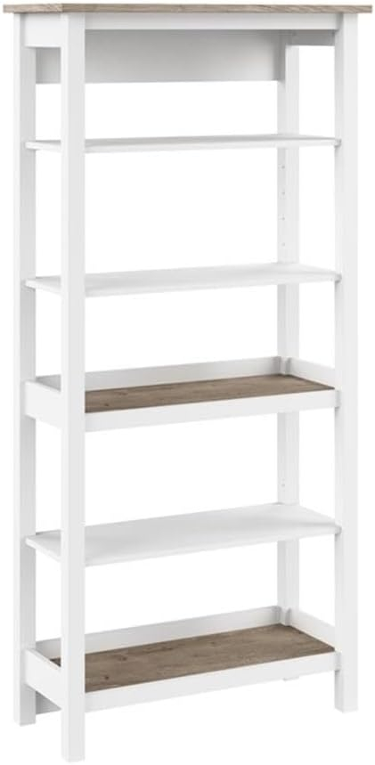 Mayfield Tall 5 Shelf Bookcase in Pure White and Shiplap Gray - Engineered Wood