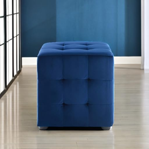 Contour Cube Velvet Ottoman Navy