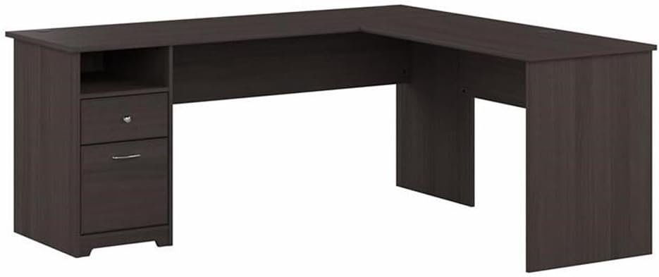 Cabot 72W L Shaped Computer Desk with File in Heather Gray - Engineered Wood